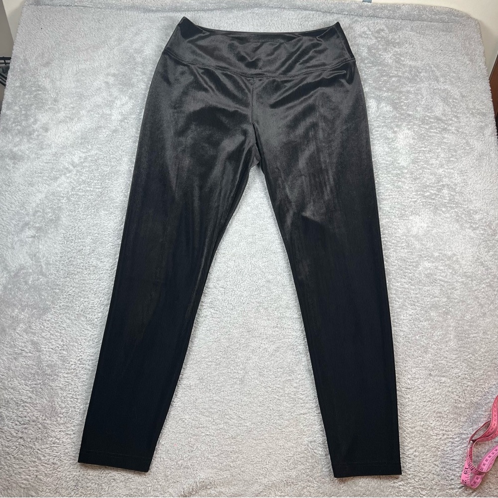 WHBM Runway Velvet Cord Leggings Women's 18 L Black Stretch Ribbed Pull-On Pants
